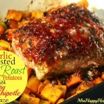 Garlic Roasted Pork Roast & Sweet Potatoes with Raspberry Chipotle Glaze