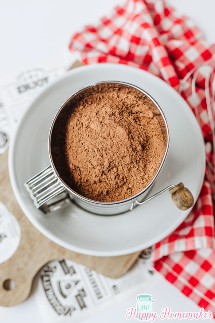 cocoa powder in a sifter