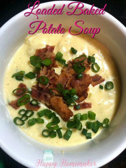 Loaded Potato Soup in a bowl with bacon and green onions