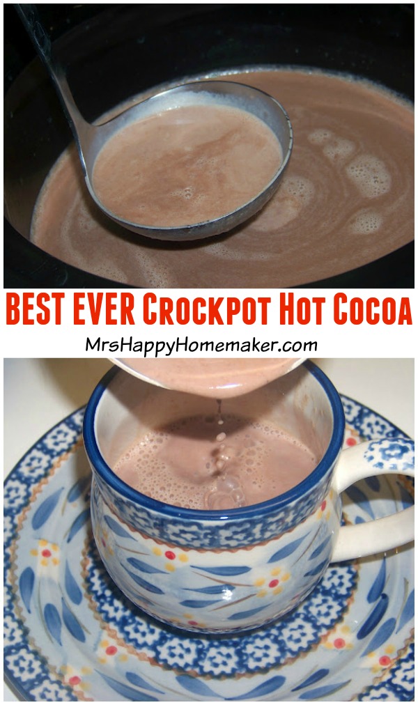 Best Ever Crockpot Hot Cocoa | MrsHappyHomemaker.com