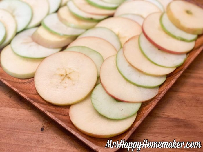 Sliced apple rounds on a platter
