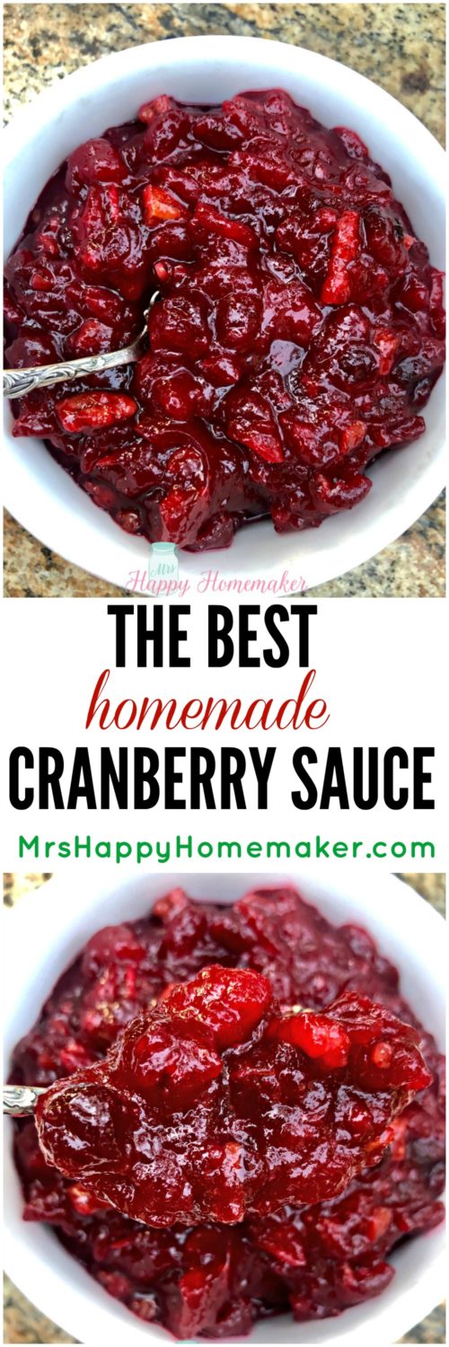 The BEST Homemade Cranberry Sauce - this is my favorite recipe EVER! | MrsHappyHomemaker.com @MrsHappyHomemaker