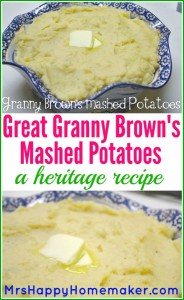 This is my Great Grandmother's recipe for Mashed Potatoes & they're absolutely delicious. A perfect old fashioned Southern heritage recipe! | MrsHappyHomemaker.com @MrsHappyHomemaker