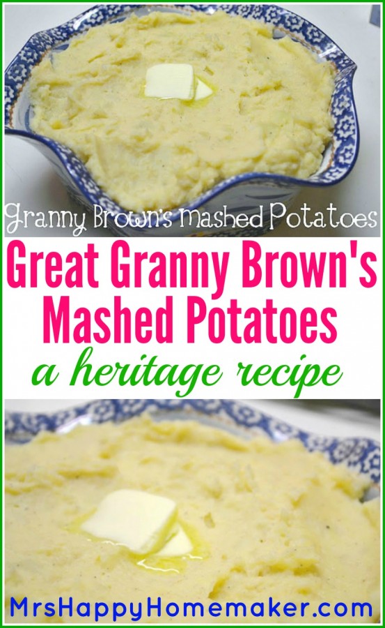 This is my Great Grandmother's recipe for Mashed Potatoes & they're absolutely delicious & SO EASY! Here they are served in a blue ruffled bowl with a pat of butter on top.