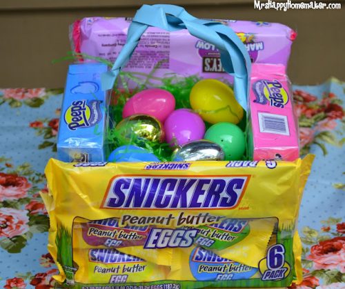 Easter baskets made from candy packages