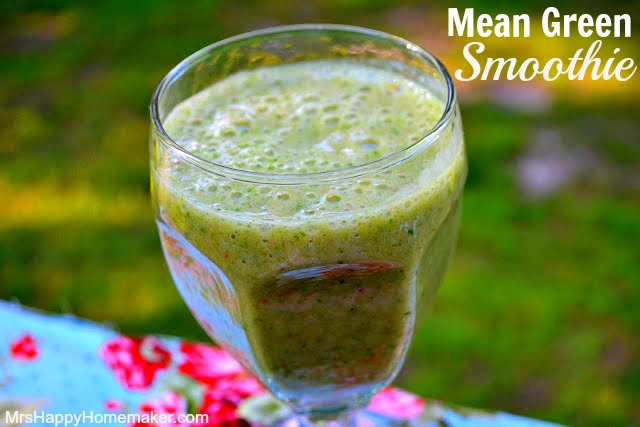 Mean Green Smoothie - tastes SO good, and it's REALLY good for you too! Don't let the color fool you - all the fruits cover up the taste of the spinach! Addicting!