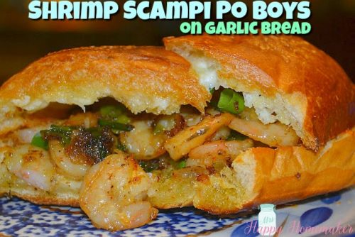Shrimp Scampi Po Boy Sandwich on Garlic Bread
