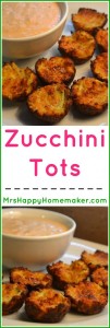 Zucchini Tots - these are absolutely delicious! I'm a Southern food lover, and big on 'taters - and even I don't miss the potatoes in this extremely delicious version of the classic tater tot. My kids go crazy over these too, & they're super easy! | MrsHappyHomemaker.com @MrsHappyHomemaker