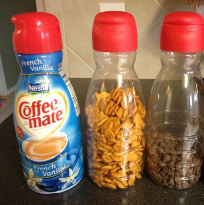 Recycled Creamer Bottles as Pourable Snack Containers