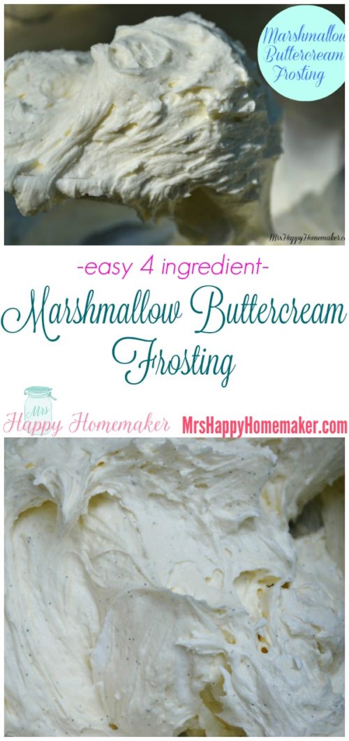 Homemade Marshmallow Buttercream Frosting collage of 2 images of the frosting