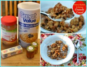 Homemade Peanut Butter Cookie Granola Cereal - healthy but tastes like cookies, and it is SO easy! | MrsHappyHomemaker.com @mrshappyhomemaker