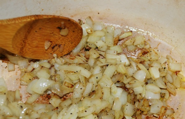 Cooking onion in a pot 