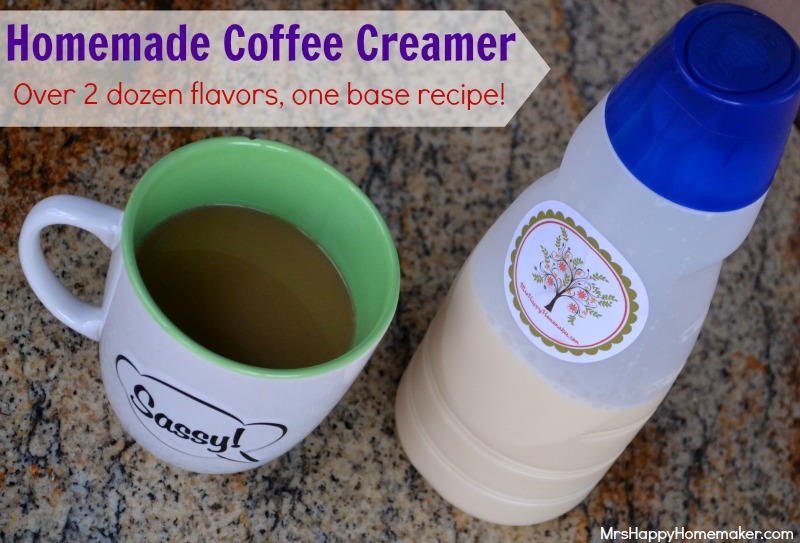 Homemade coffee creamer beside a cup of coffee 