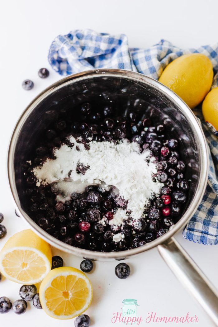 blueberry topping in a saucepan