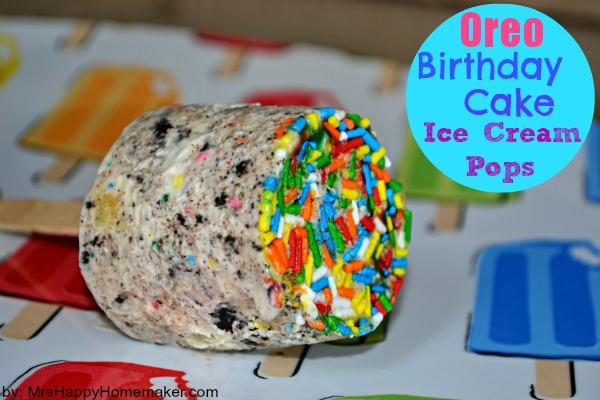 Oreo Birthday Cake Ice Cream Pops, only 3 ingredients!