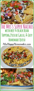 The Mrs's Super Nachos with ground beef and bean topping, pico de Gallo, and easy homemade queso | MrsHappyHomemaker.com @MrsHappyHomemaker