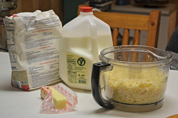Homemade cheese sauce ingredients - flour, milk, butter and cheese