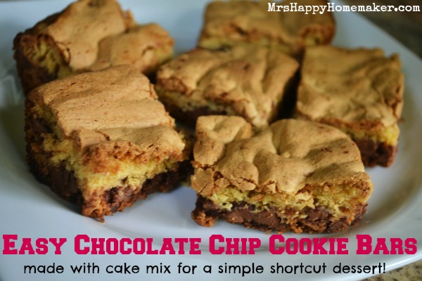 Easy Chocolate Chip Cookie Bars with cake mix for a simple shortcut dessert