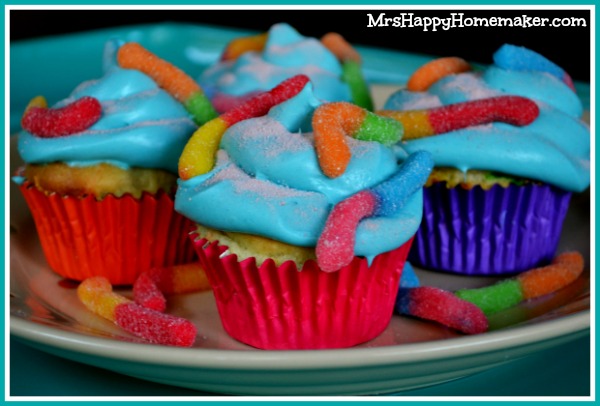 Sour Worm Cupcakes