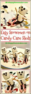 Easy Snowmen on Candy Cane Sleds for Christmas