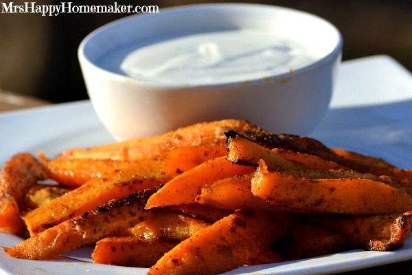 Baked Sweet Potato Fries with Skinny Ranch Dip