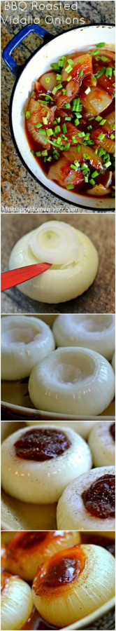  These EASY BBQ ROASTED VIDALIA ONIONS are one of my favorite treats this time of year. They are beyond easy to make & they taste SO good. Everything caramelizes & melds together beautifully creating an irresistible side dish! | MrsHappyHomemaker.com @thathousewife