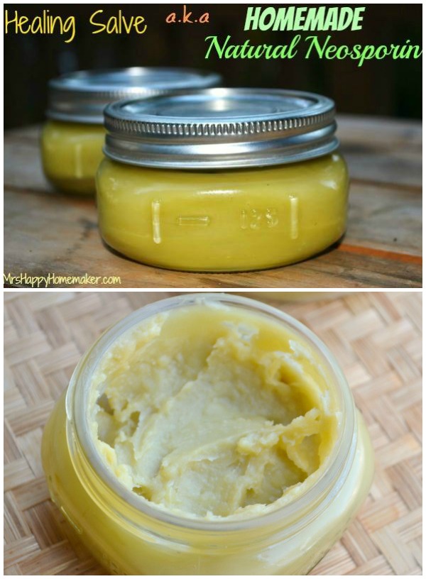 Homemade Natural "Neosporin" - Boo-Boo Salve. This stuff is GREAT! Use on scrapes, cuts, eczema, diaper rash, dry skin, poison ivy, sunburn, etc - sooo many things! Plus it's budget friendly & super easy!