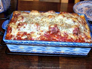 Meatball Lasagna | MrsHappyHomemaker.com