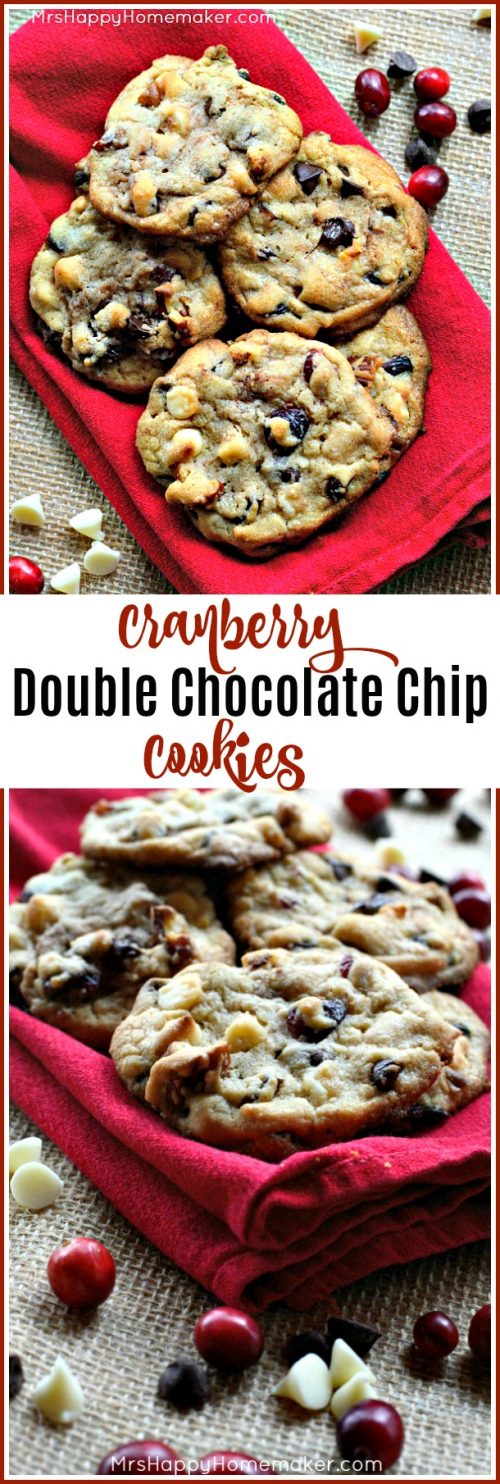 Cranberry Double Chocolate Chip Cookies | MrsHappyHomemaker.com