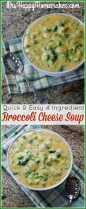 Looking for a delicious dinner to literally whip up in a matter of minutes? This Quick & Easy 4 Ingredient Broccoli Cheese Soup is right up your alley! | MrsHappyHomemaker.com @mrshappyhomemaker
