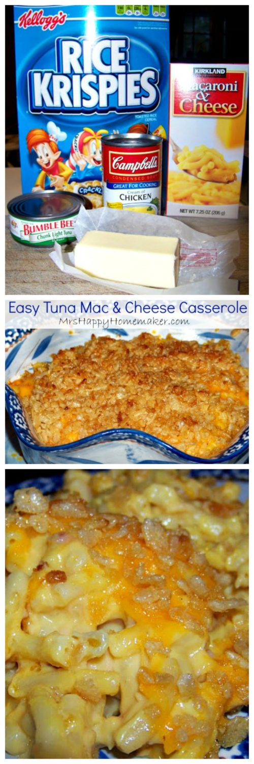 easy tuna Mac and cheese casserole and the ingredients to make it