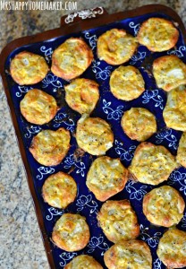 These Cheddar Onion Mini Biscuit Puffs are the first thing I learned to cook as a teen, & I’ve been making them ever since! They’re very easy & oh so yummy! | MrsHappyHomemaker.com @MrsHappyHomemaker
