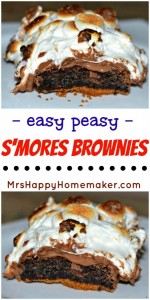 These Easy Peasy S'mores Brownies couldn't be any simpler. They use a boxed brownie mix to make things super simple & they couldn't be any more delicious. | MrsHappyHomemaker.com @MrsHappyHomemaker