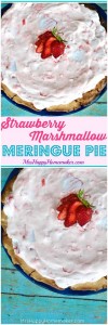 This Strawberry Marshmallow Pie with Meringue Crust is guaranteed to be unlike anything you’ve ever had before. It’s so unique with it’s creamy dreamy strawberry filling & airy meringue crust, you’re going to instantly fall in love with it! | MrsHappyHomemaker.com @MrsHappyHomemaker