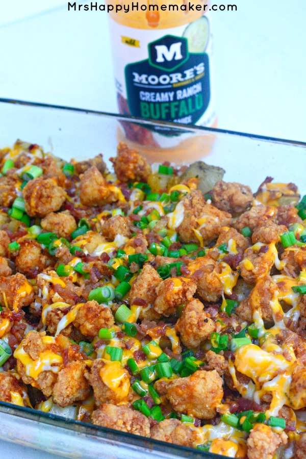My Buffalo Ranch Boneless Wing & Potato Casserole is so delicious that it's beyond words. My family gobbles this easy dish up & raves every step of the way. | MrsHappyHomemaker.com @thathousewife