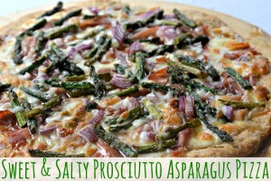 Sweet and Salty Prosciutto Asparagus Pizza | MrsHappyHomemaker.com @mrshappyhomemaker