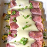 Ham & Asparagus Breakfast RollUps with cheese Sauce
