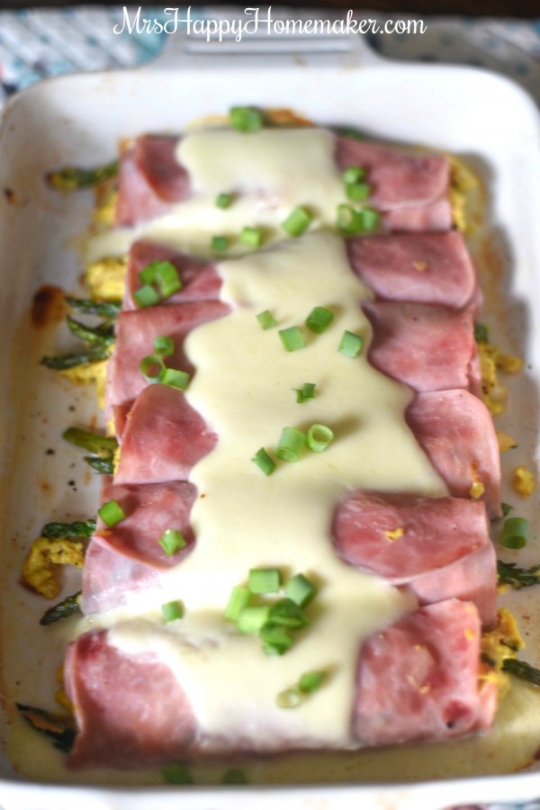 Ham & Asparagus Breakfast RollUps with cheese Sauce