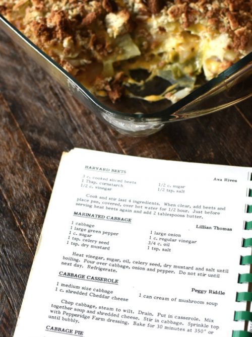 Cabbage Casserole, an old church cookbook recipe | MrsHappyHomemaker.com