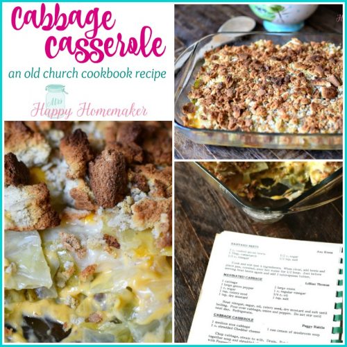 Cabbage Casserole, an old church cookbook recipe collage | MrsHappyHomemaker.com