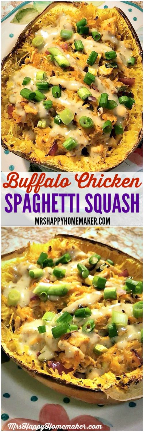Buffalo Chicken Spaghetti Squash - perfect for Whole30, Paleo, Low-Carb, Gluten Free, etc