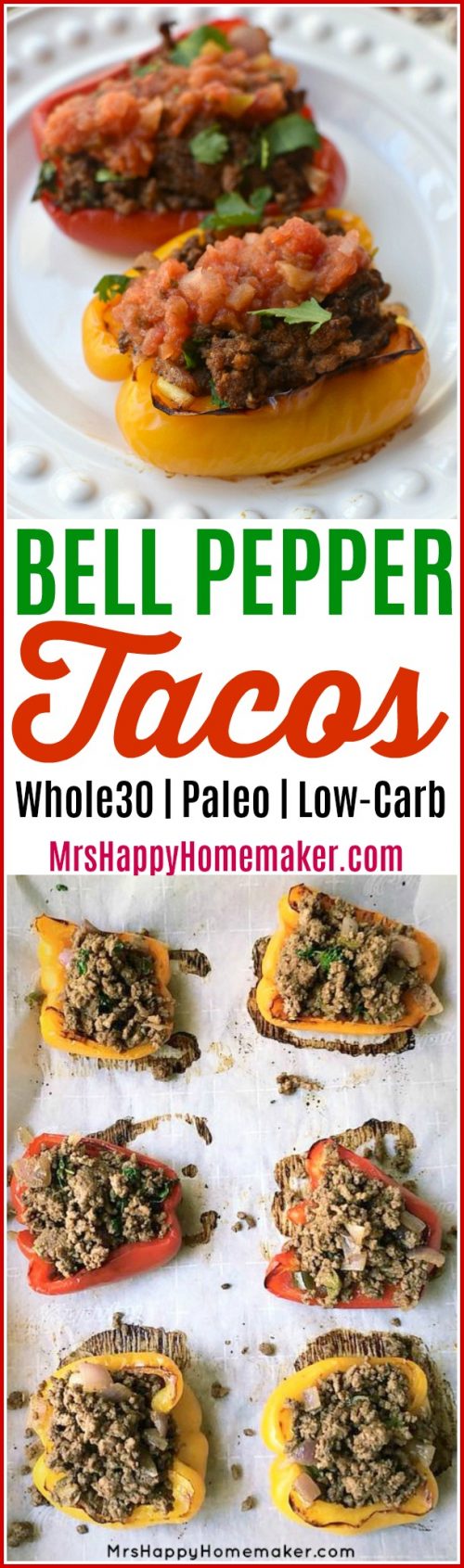 Bell Pepper Tacos - Whole30 | Paleo | Low-Carb - MrsHappyHomemaker.com