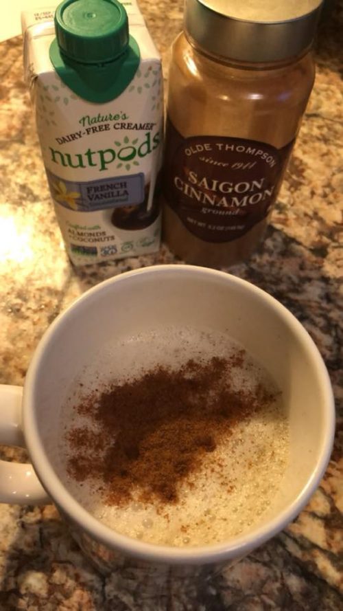 whole30 coffee with nutpods and cinnamon