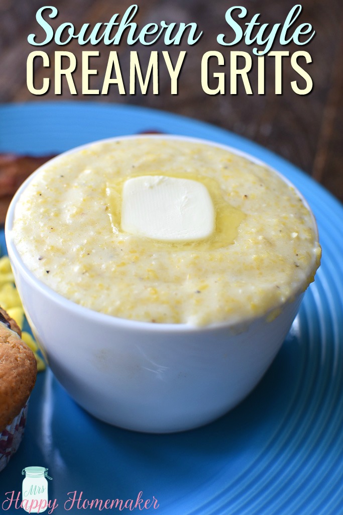 SOUTHERN STYLE CREAMY GRITS – I got this recipe many years ago from a fellow homeschool mom’s mother. To this day, I’ve never had a better pot of grits. They’re SO creamy!! | MrsHappyHomemaker.com  #grits #creamygrits #easterbrunch #breakfast #brunch 