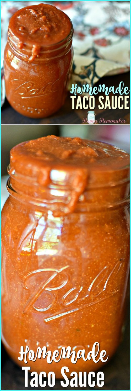 Homemade Taco Sauce - so easy and better tasting than anything you can buy in the store. Cheaper too!! | MrsHappyHomemaker.com @mrshappyhomemaker