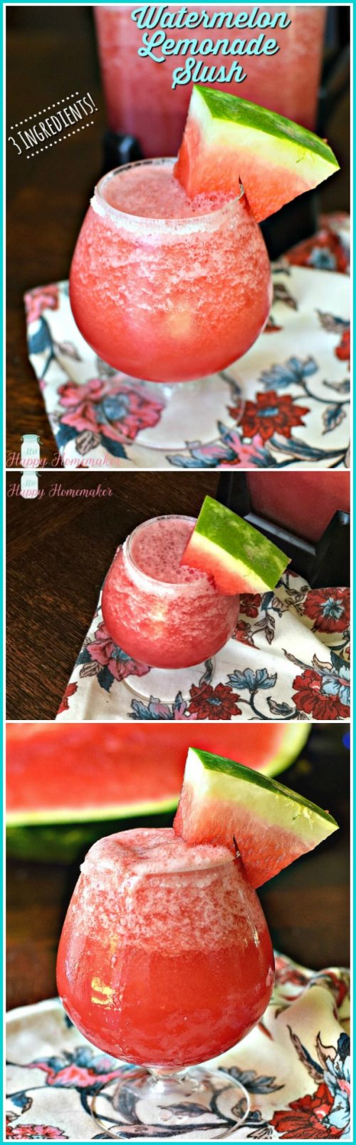 3 Ingredient Watermelon Lemonade Slush | MrsHappyHomemaker.com @mrshappyhomemaker