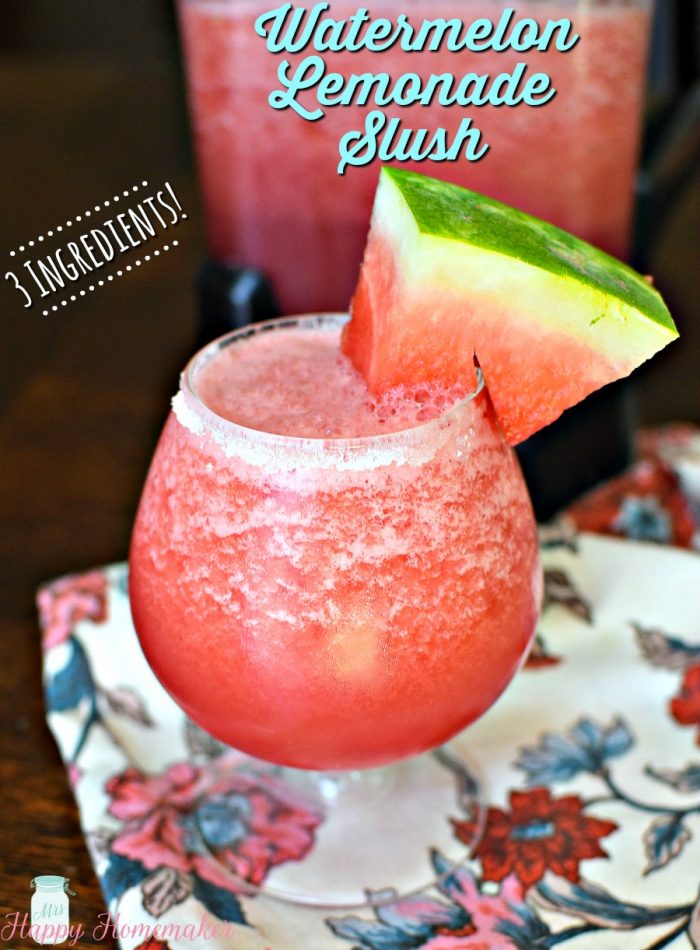 3 Ingredient Watermelon Lemonade Slush - 3 Ingredients | MrsHappyHomemaker.com @mrshappyhomemaker