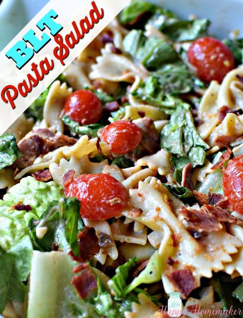 BLT Pasta Salad | MrsHappyHomemaker.com