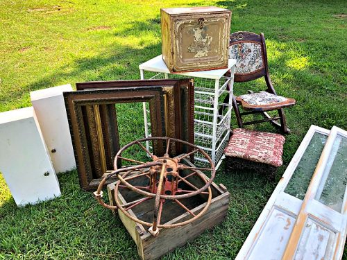 various antiques in the grass