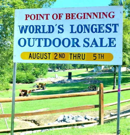 world's largest yard sale point of beginning sign
